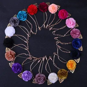 Broche de flores de ouro, broche de flores de lapela, broches de flores feitos à mão, cor sólida, de rosa, acessórios de terno para homens