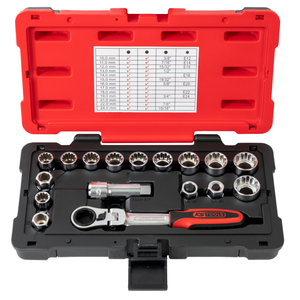 TRIPLEplus®Jeu de douilles d'entraînement 3/8 \ "-1/2 \" 10 24 mm finition chromée bricolage caractéristiques hexagonales Torx carrées pour réparation personnalisation OEM - Product Image 1