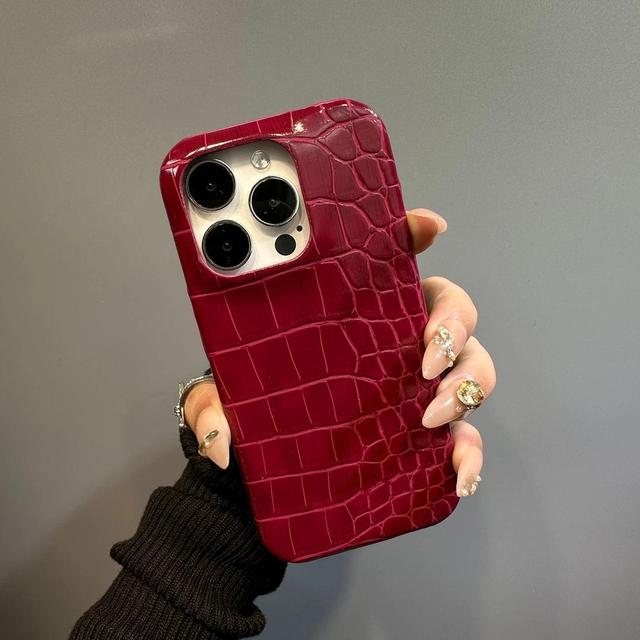 Burgundy Crocodile Pattern Phone Case for iPhone 17 Pro Max 15 14 13 12 Pro Max Luxury Premium Cover