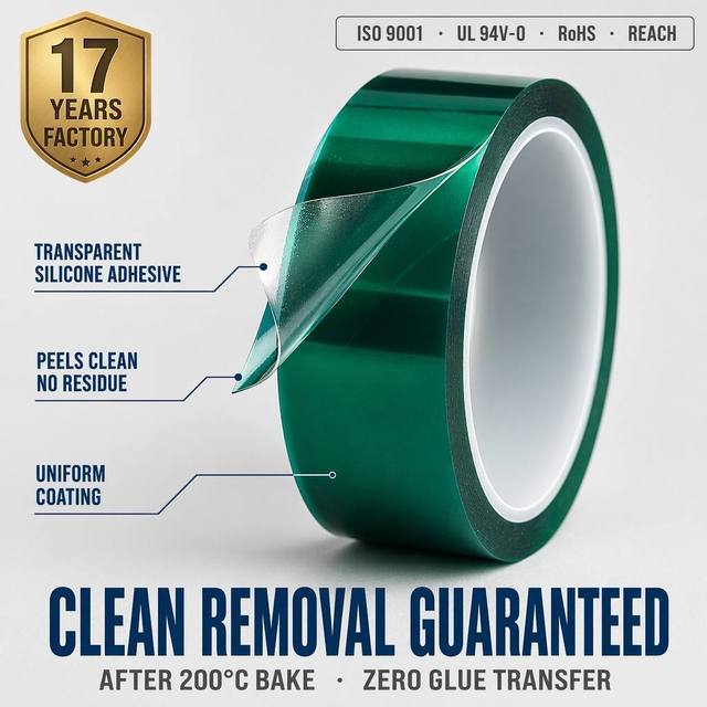 High Temperature Green PET Polyester Tape Single Sided Pressure Sensitive Acrylic Adhesive for Powder Coating PCB Masking