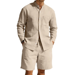 Completo <span class=keywords><strong>Uomo</strong></span> Primavera 2026: Camicia e Pantaloncini Casual in Lino e Poliestere - Outfit Estivo Traspirante, <span class=keywords><strong>Abbigliamento</strong></span> da Viaggio, Coordinato <span class=keywords><strong>di</strong></span> <span class=keywords><strong>Tendenza</strong></span> - Product Image 6