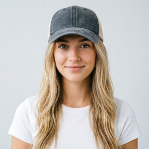 Custom Logo Unstructured Dad Hat Soft Crown Mesh <b>Plain</b> Snapback Hat Vintage Washed Trucker <b>Baseball</b> <b>Cap</b> for Women Men - Product Image 3