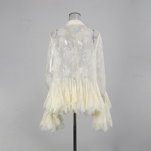 Women's Sheer Lace <b>Sequin</b> Ruffle Hem Shirt Dress Elegant Romantic Party Dresses Fashion - Product Image 5