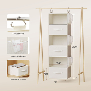 Organisateur de placard suspendu à <span class=keywords><strong>6</strong></span> étagères pour usage spécial avec 3 <span class=keywords><strong>tiroirs</strong></span> et poches latérales, étagères de rangement pliables à usage spécial - Product Image 4