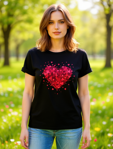 T-Shirt da Donna in Puro Cotone con Stampa a Cuore, Vestibilità Regolare, Manica Corta, Collo Tondo, Tessuto Lavorato a Maglia, Top Casual Primaverile alla Moda - Product Image 2
