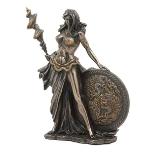 Custom Handmade Resin Norse Mythology Figurine Bronze Frigga Goddess viking Sculpture of Odin Holding Staff Shield Norse Statues