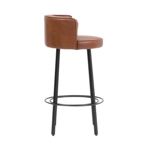 Tabouret de bar élégant en cuir marron rembourré avec base en métal noir robuste pour comptoir de cuisine, salle à manger, restaurant - Product Image 1