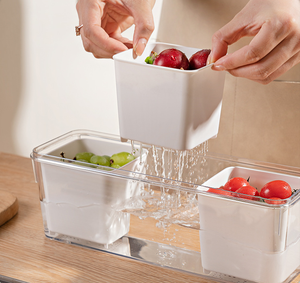 Cuisine alimentaire en plastique 3 grilles gingembre ail réfrigérateur assaisonnement ail oignon boîte <span class=keywords><strong>de</strong></span> rangement hermétique récipient peut être égoutté - Product Image 5