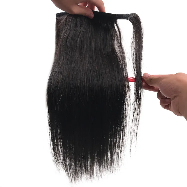 100% cabelo humano virgem rabo de cavalo extensões de cabelo duplo desenhado clipe natural em torno do cabelo rabo de cavalo cordão