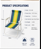 Chaise de plage pliable rayée, chaise de patio pliable légère, chaise de sable compacte et portable, idéale pour la plage et les loisirs