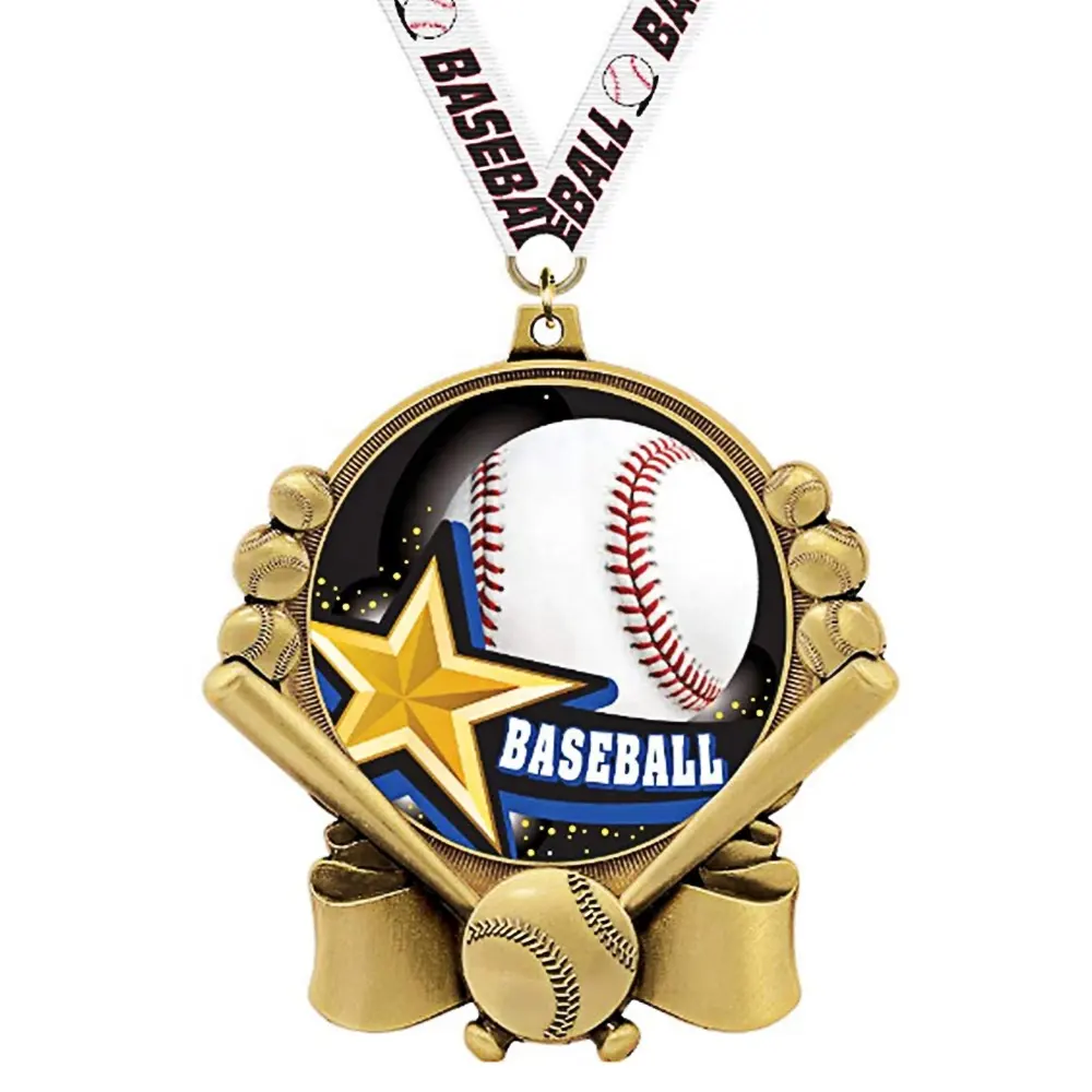 कस्टम धातु रंग भरा खेल बेसबॉल चैम्पियनशिप पदक धातु पीतल मुहर लगी 3D मैराथन पुरस्कार ट्राफियां और पदक
