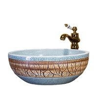Fregadero de encimera hecho a mano de estilo europeo, lavado de ropa de cerámica, cuenco de lavabo de lujo gris claro con craquelado y alivio a la venta