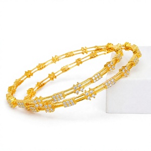 Classic 18k Gold Plated Star Pattern Crystal 925 Sterling <b>Silver</b> <b>Bangle</b> <b>Bracelet</b> Women's Everyday Wear Jewelry - Product Image 1
