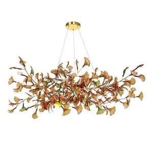 Lustre en résine dorée à longues branches avec lumières LED, hauteur réglable pour salon, ampoule dimmable E27 - Product Image 6