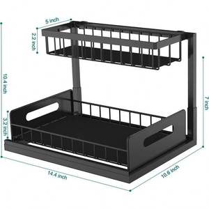 2 Pack metallo sotto il lavandino Organizer scaffali di stoccaggio multiuso per <span class=keywords><strong>cucina</strong></span> bagno a doppia fila per contenere <span class=keywords><strong>pentole</strong></span> per organizzazione lavello - Product Image 3