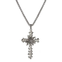 GOLDIX Collier pendentif vintage néo-gothique en acier inoxydable plaqué argent avec fleur de rose et foi chrétienne Accessoire de mode Bible