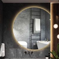 Miroir mural LED sans cadre en forme de demi-lune, miroir intelligent à éclairage personnalisé pour salle de bain RM-HM80