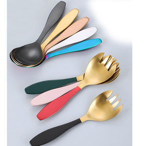 DFU127 Salad Serving Simple Design Gold Plated Stainless Steel Silver Spoon & Fork Serving Outdoor protection Tool - Product Image 2