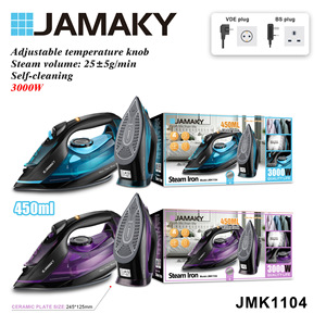 Fer à vapeur JAMAKY 3000W, réservoir d'eau 450ML, semelle en céramique, pour usage domestique - Product Image 1