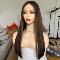 Perruque juive en dentelle 100% cheveux vierges européens, mèches brunes/blond miel, perruque juive casher pour femme