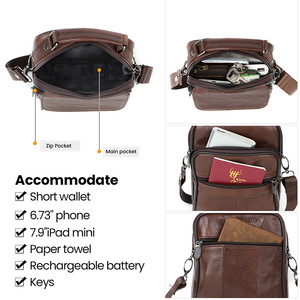 Bolso cruzado para hombre, de piel auténtica, resistente al desgaste, de color sólido, de gran capacidad, bolso de hombro vertical para viajes y desplazamientos - Product Image 2