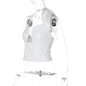 Nouveauté 2026, Top Halter Enveloppant Uni Style Ins Européen Américain Tendance, Bustier Femme à Double Couche avec Armatures en Acier et Découpes - Product Image 4