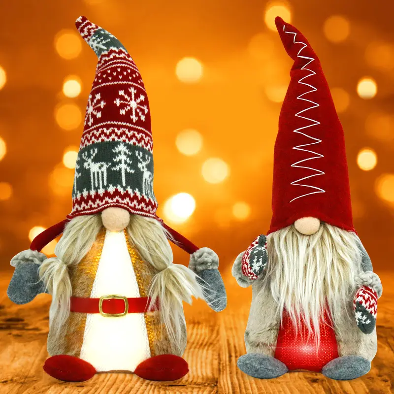 Poupée naine sans visage de style suédois, décorations de noël, Gnome de père noël avec cadeaux de noël légers pour enfants