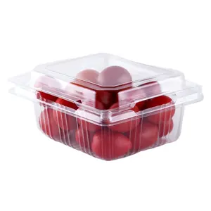 250g Disposable PET Plastic Punnet for Strawberries Hinged Lid with Vent Hole Embossed Print Pattern for Food Industry