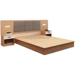 Affordable Hotel King Size Bed <b>Set</b> Solid Wood Frame with Padded Headboard and <b>Side</b> <b>Tables</b> for 3 Star Hotel Bedroom Furniture - Product Image 1