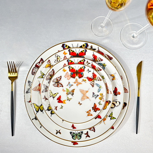 Platos de Cerámica con Diseño de Mariposas, Platos de Lujo para Restaurante, Platos Negros, Vajilla de Porcelana, Cerámica Dorada - Product Image 6