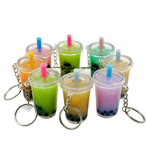Llavero Kawaii de Té con Leche de Anime, Impresión UV en PVC y Aleación de Zinc con Líquido de Arena Movediza y Burbujas de Té Boba - Product Image 2