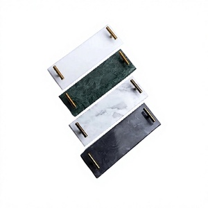 Set Of Four Marble Sweets Serving <b>Tray</b> With Metal Handles Handmade Rectangular Shape Food Serving <b>Tray</b> In India - Product Image 1