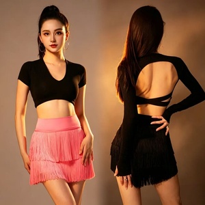 Top de baile latino negro sexy sin espalda, de manga larga con tirantes, para salón de baile, jazz, <span class=keywords><strong>salsa</strong></span>, ropa de baile, disfraz de actuación para <span class=keywords><strong>mujer</strong></span> - Product Image 2