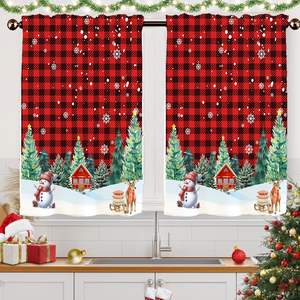 Rideaux de Noël pour <span class=keywords><strong>cuisine</strong></span>, style ferme, à carreaux Buffalo, courts, 2 panneaux, personnalisables - Product Image 2
