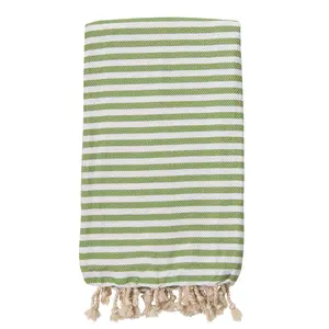 Оптовая продажа, турецкое пляжное жаккардовое полотенце из 100% хлопка в полоску, пляжное полотенце оверсайз без песка с кисточкой
