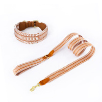 Ensemble collier et laisse pour chien en nylon imprimé, réglable, vente en gros, en stock, accessoires pour animaux de compagnie en cuir de vachette, fabrication de designer