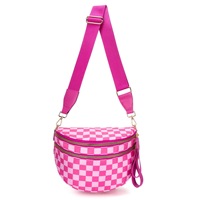 Sac banane à carreaux pour femme avec large sangle réglable, grande capacité, sac bandoulière décontracté, style simple et tendance pour le quotidien et le shopping