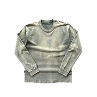 T-shirt à manches longues en coton 300 g/m² de qualité supérieure, coupe ample, personnalisable, effet délavé, modèle vierge
