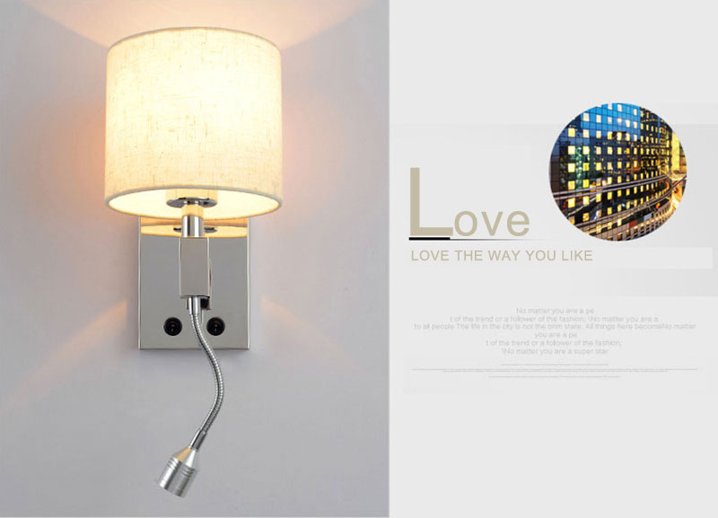 European Reading Wall Lights E27 Interior Bedroom Hotel Wall Lighting Fixtures Home Bedside Led Fabric wall lamp Indoor