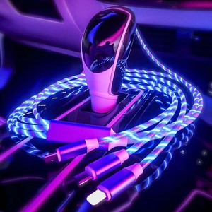 3 In 1 Usb <b>Cable</b> Nylon Led Light Flowing For Iphone Android <b>Type</b> <b>C</b> Mobile Phone <b>Charging</b> Data <b>Cable</b> - Product Image 3