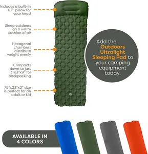 Woqi Outdoors Inflatable Sleeping Pad Twin TPU And Ripstop Nylon Camp Mattress With Quick Inflation Double Air Valve