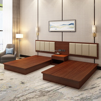 Tempat Tidur Hotel OEM ODM Ukuran Khusus Kayu Solid Plywood MDF Platform Twin Bed Modern Untuk Penggunaan di Sekolah Apartemen Kamar Tidur Panel Berlapis Kain