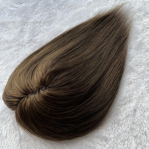 Topper en <span class=keywords><strong>cheveux</strong></span> vierges européens couleur marron, <span class=keywords><strong>avec</strong></span> nœuds invisibles, intégration respirante, entièrement noué à la main, base en filet 4x4, pour femmes souffrant de perte de <span class=keywords><strong>cheveux</strong></span> - Product Image 4