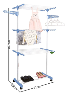 Thép cán quần áo ngựa đứng 3-tầng có thể gập lại giặt thép cán quần áo khô giá máy sấy giá cho trong nhà sử dụng ngoài trời - Product Image 3