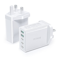 Pengisi Daya Cepat GaN 60W HNT ODM/OEM PD & QC 3 Port Tipe C+USB Adaptor Dinding Colokan EU/UK Proteksi OVP/OCP untuk iPhone 15 16