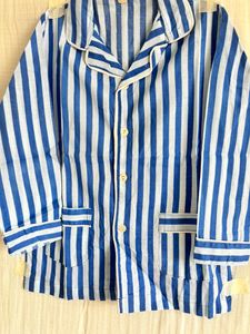 Camiseta de Pijama de Algodón con Cuello Marinero a Rayas Azules y Blancas, Manga Larga, Transpirable, Estilo Náutico, Unisex para Adultos - Product Image 3
