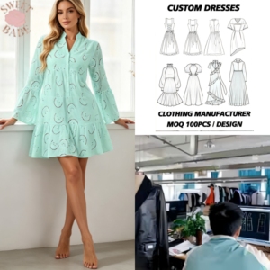 Robe midi élégante pour femme, couleur turquoise, à manches cloche, taille naturelle, avec superposition transparente, coupe ample, idéale pour les soirées, les fêtes et le quotidien. - Product Image 1