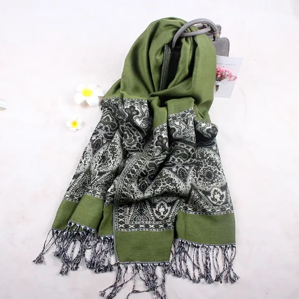 Wholesale paisley pashmina jacquard extra long scarf scarves with tassels muslim hijab