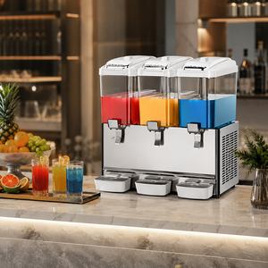Stainless Steel Commercial Cold Beverage Dispenser 3-Tank 18L Each Chilled With Spigots Drip Trays AS-Icecream023 Triple 18L Tan - Product Image 5