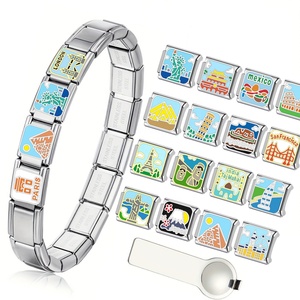Bracelet chaîne étanche en acier inoxydable avec breloques maillons italiens, motifs bâtiments emblématiques, Statue de la Liberté et forme boule, pour enfants, DIY - Product Image 1